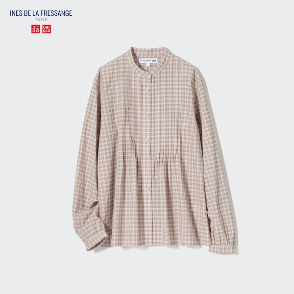 Uniqlo Pintuck Plaid Long-Sleeve Naisten Paidat Beige | 1275-WDPFE