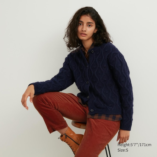 Uniqlo Pointelle Crew Neck Long-Sleeve Naisten Neuletakki Laivastonsininen | 2683-UGEDJ