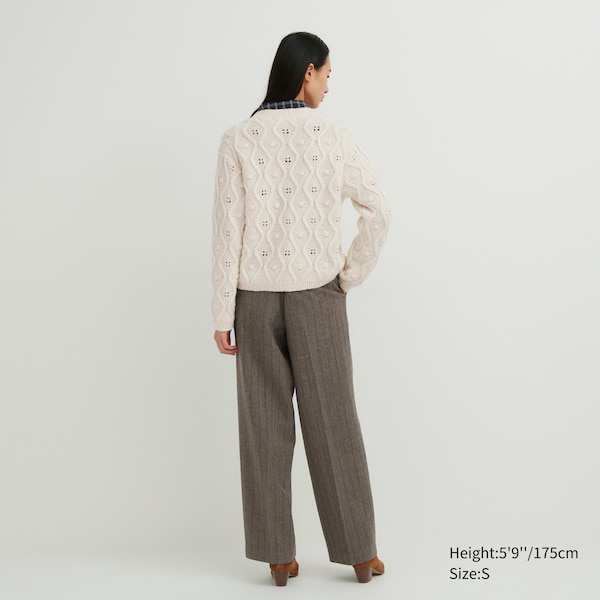 Uniqlo Pointelle Crew Neck Long-Sleeve Naisten Neuletakki Valkoinen | 3426-FSJNQ