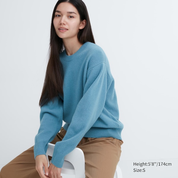 Uniqlo Premium Lambswool Crew Neck Long-Sleeve Naisten Neulepuserot Sininen | 5206-VFQYE