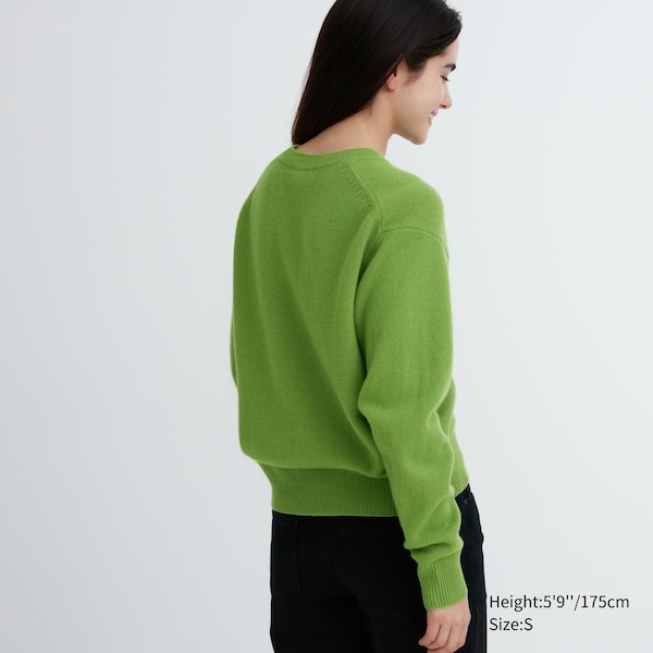 Uniqlo Premium Lambswool Crew Neck Long-Sleeve Naisten Neulepuserot Vihreä | 5720-QTNGB