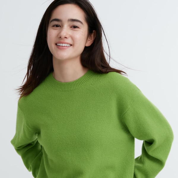 Uniqlo Premium Lambswool Crew Neck Long-Sleeve Naisten Neulepuserot Vihreä | 5720-QTNGB