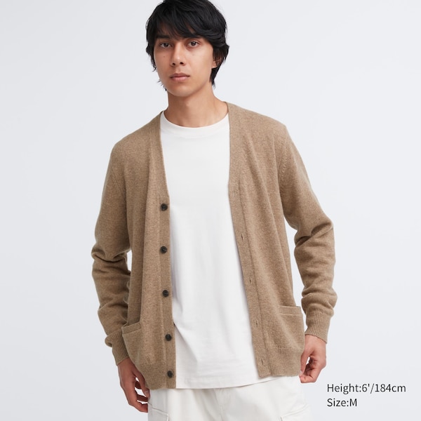 Uniqlo Premium Lambswool V-Neck Long-Sleeve Miesten Neuletakki Beige | 6374-VRFMO