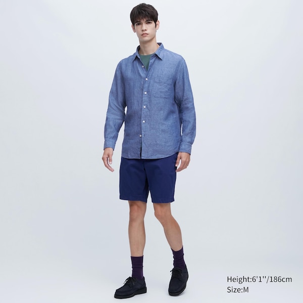 Uniqlo Premium Linen Long-Sleeve Miesten Paidat Sininen | 5097-GCJND