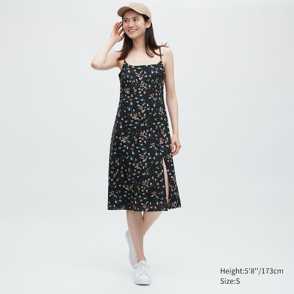 Uniqlo Printed Front Slit Camisole Naisten Mekko Mustat | 3059-ZGVJM