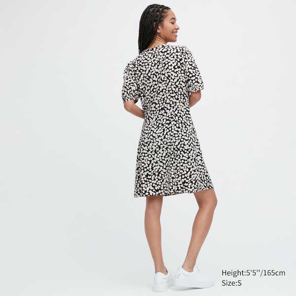 Uniqlo Printed V-Neck Short-Sleeve Mini Naisten Mekko Mustat | 5167-YFHCK