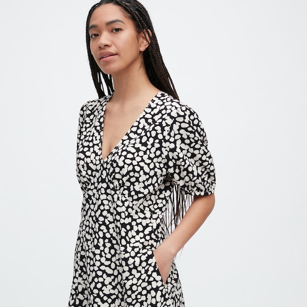 Uniqlo Printed V-Neck Short-Sleeve Mini Naisten Mekko Mustat | 5167-YFHCK