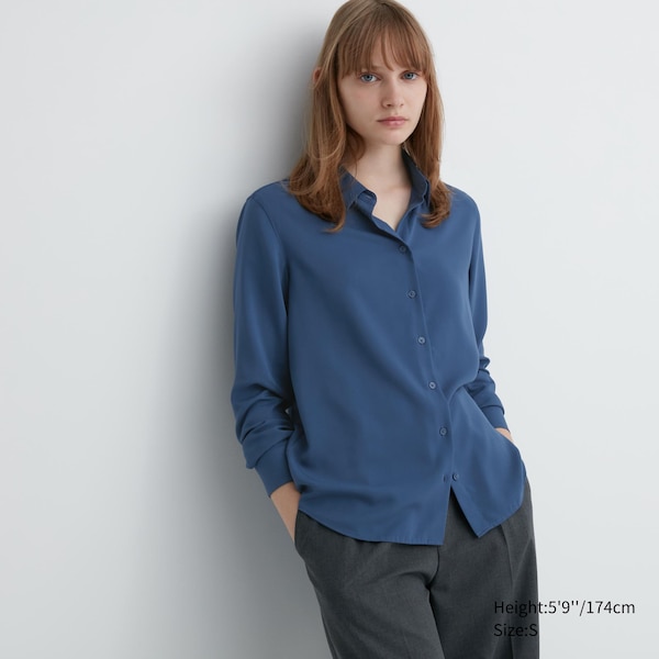 Uniqlo Rayon Long-Sleeve Naisten Paidat Sininen | 8704-SICOH