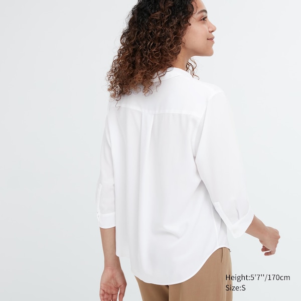 Uniqlo Rayon Skipper Collar 3/4-Sleeve Naisten Paidat Valkoinen | 7084-JOPKV