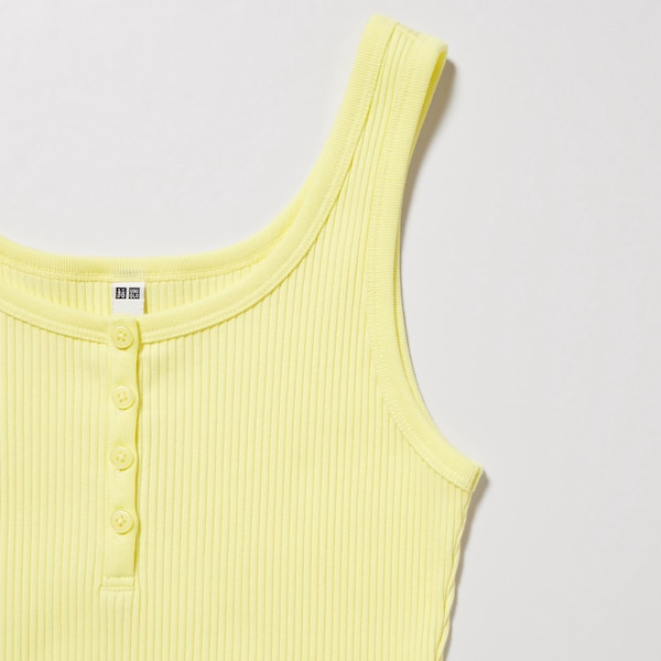 Uniqlo Ribbed Henley Neck Cropped Tank Naisten Topit Keltainen | 2638-FQXZV