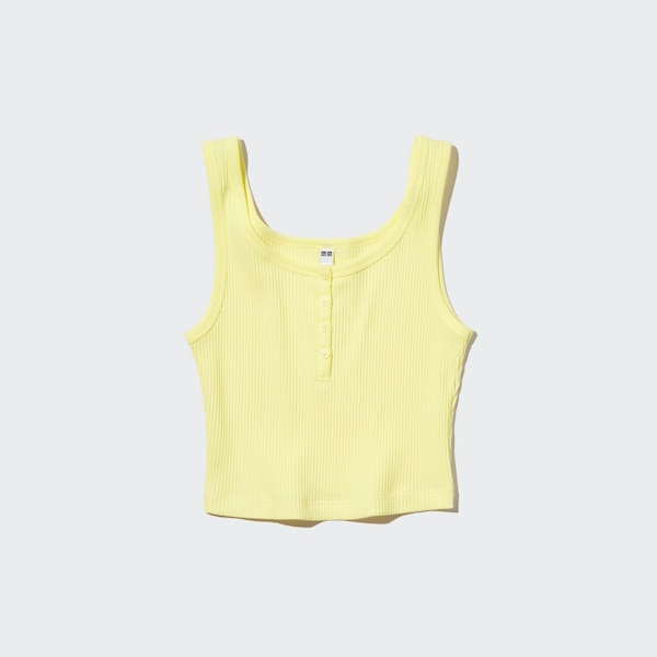 Uniqlo Ribbed Henley Neck Cropped Tank Naisten Topit Keltainen | 2638-FQXZV