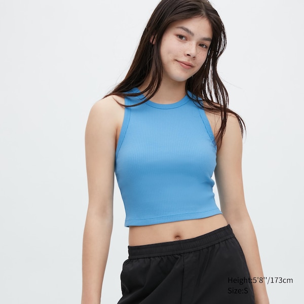 Uniqlo Ribbed Racer Back Cropped Tank Naisten Topit Sininen | 8136-NBHOD