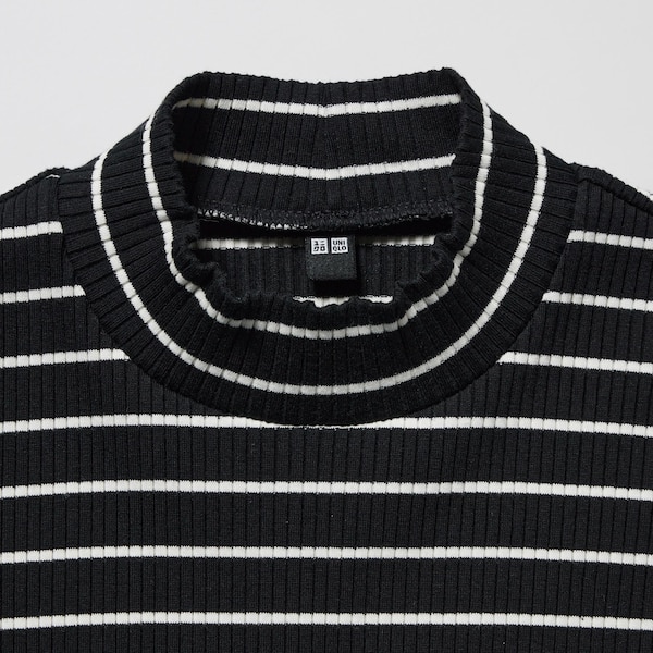 Uniqlo Ribbed Striped High Neck Long-Sleeve Naisten T Paidat Mustat | 1530-ZMATB