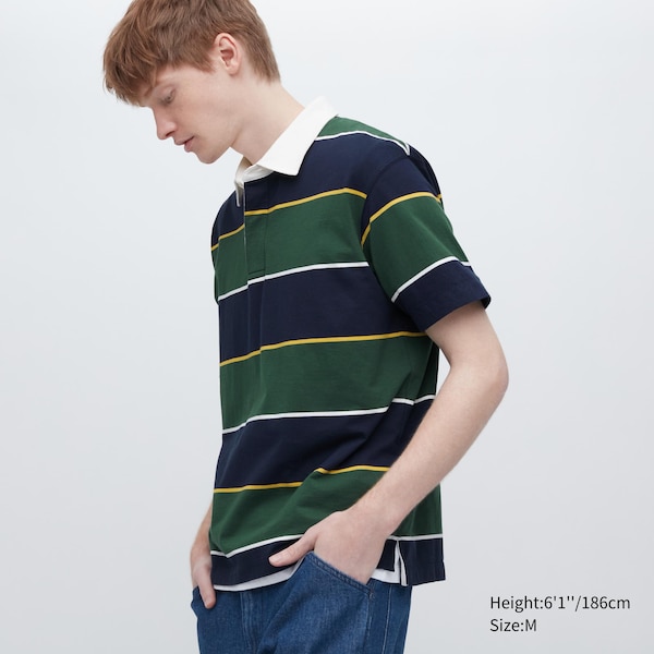 Uniqlo Rugger Striped Short Sleeve Miesten Pikeepaita Vihreä | 6013-QHWFM