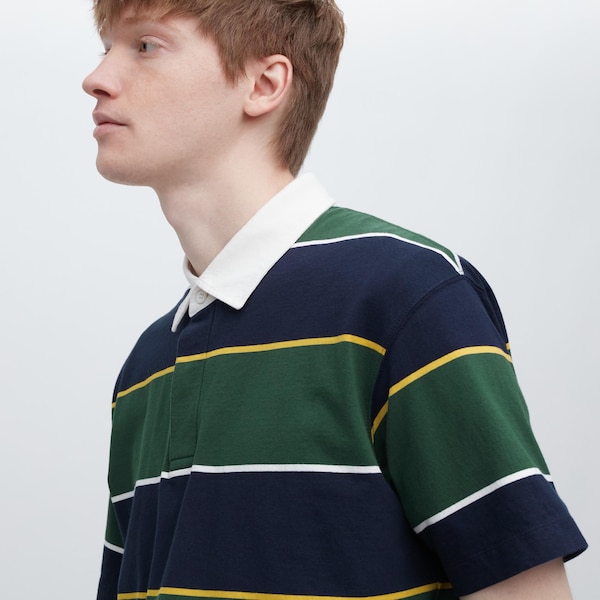 Uniqlo Rugger Striped Short Sleeve Miesten Pikeepaita Vihreä | 6013-QHWFM