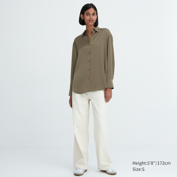 Uniqlo Satin Long-Sleeve Naisten Paidat Oliivinvihreä | 0926-XUGEO