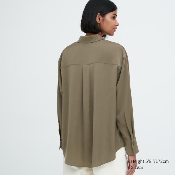 Uniqlo Satin Long-Sleeve Naisten Paidat Oliivinvihreä | 0926-XUGEO