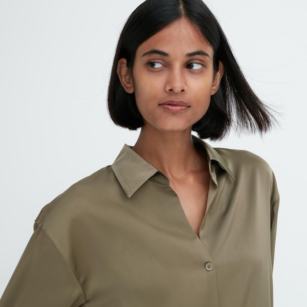 Uniqlo Satin Long-Sleeve Naisten Paidat Oliivinvihreä | 0926-XUGEO