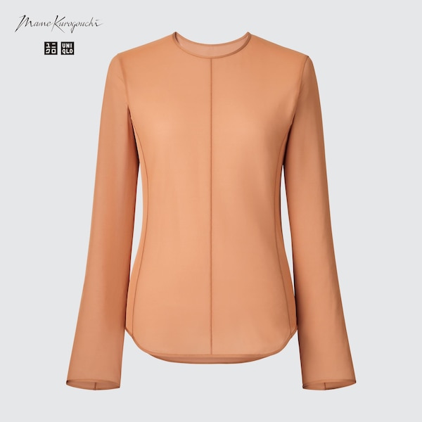 Uniqlo Sheer Crew Neck Long-Sleeve Naisten T Paidat Ruskea | 1375-GZDBO