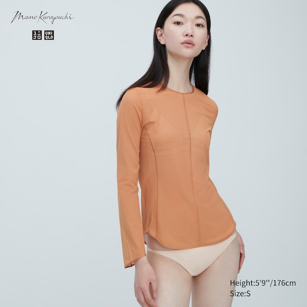 Uniqlo Sheer Crew Neck Long-Sleeve Naisten T Paidat Ruskea | 1375-GZDBO