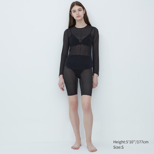 Uniqlo Sheer Crew Neck Long-Sleeve Naisten T Paidat Mustat | 8167-TNZMU