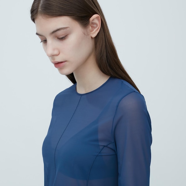 Uniqlo Sheer Crew Neck Long-Sleeve Naisten T Paidat Ruskea | 9415-WSGIO