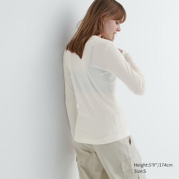 Uniqlo Sheer Jersey Crew Neck Long-Sleeve Naisten T Paidat Valkoinen | 3105-WGAFJ