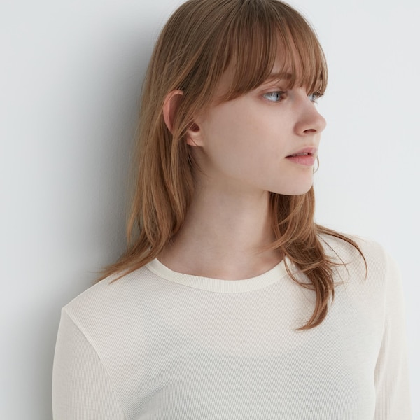 Uniqlo Sheer Jersey Crew Neck Long-Sleeve Naisten T Paidat Valkoinen | 3105-WGAFJ