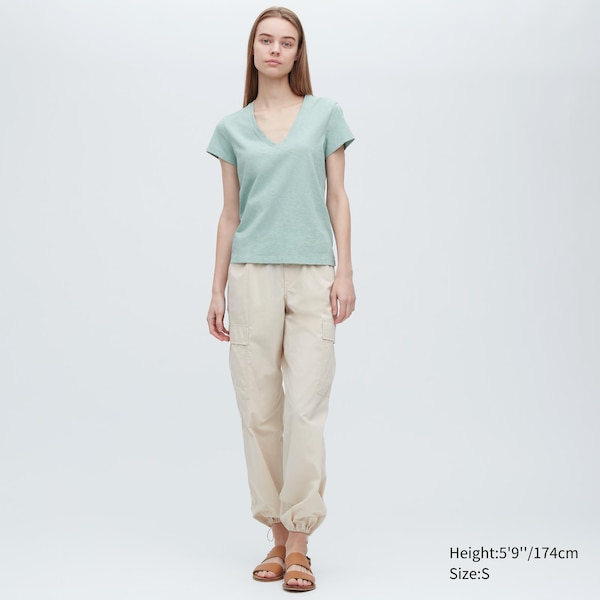 Uniqlo Slub Jersey V-Neck Short-Sleeve Naisten T Paidat Turkoosi | 0893-HZXCP