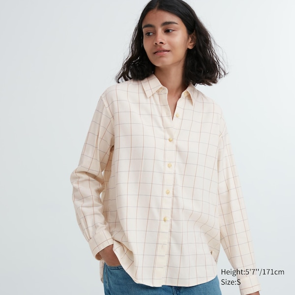 Uniqlo Soft Brushed Checked Long-Sleeve Naisten Paidat Valkoinen | 1563-MOVXE