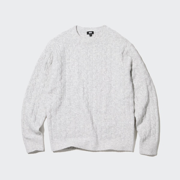 Uniqlo Souffle Yarn Cable Crew Neck Miesten Neulepuserot Valkoinen | 4026-MYCVS