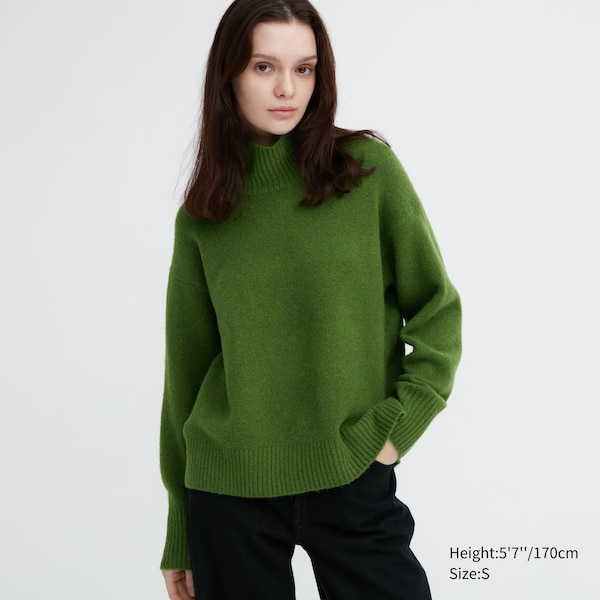 Uniqlo Souffle Yarn High Neck Long-Sleeve Naisten Neulepuserot Vihreä | 3021-TCPMG