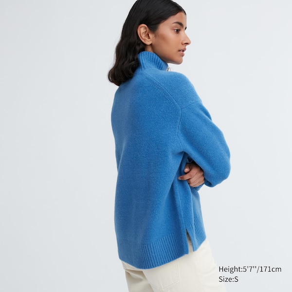 Uniqlo Souffle Yarn High Neck Long-Sleeve Naisten Neulepuserot Sininen | 0784-JTSRM