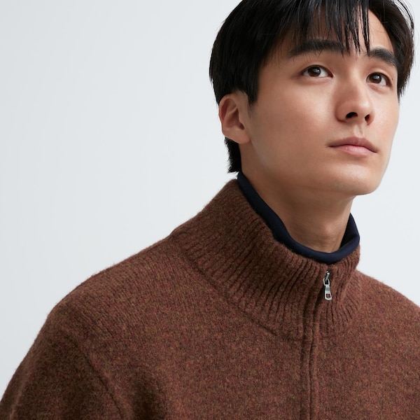 Uniqlo Souffle Yarn Long-Sleeve Half-Zip Miesten Neulepuserot Ruskea | 9748-GFLPJ