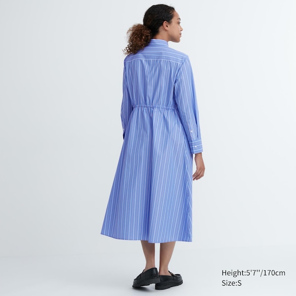 Uniqlo Striped Cotton Long-Sleeve Long Shirt Naisten Mekko Sininen | 0432-OJZAV