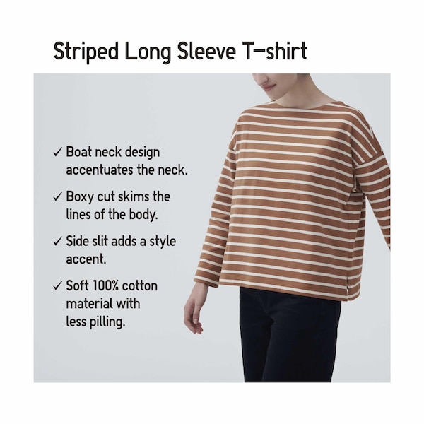 Uniqlo Striped Long-Sleeve Naisten T Paidat Ruskea | 1756-BTRZP