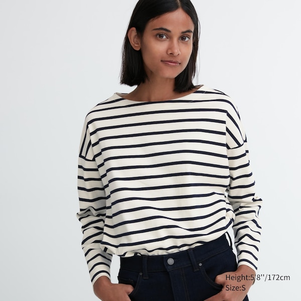 Uniqlo Striped Long-Sleeve Naisten T Paidat Valkoinen | 9538-NTVUH