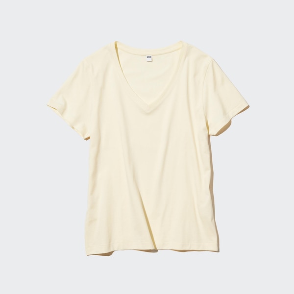 Uniqlo Supima® Cotton V-Neck Short-Sleeve Naisten T Paidat Keltainen | 4968-SXQBJ