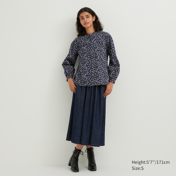 Uniqlo Volume Printed Long-Sleeve Naisten Paidat Sininen | 2850-VYCGJ