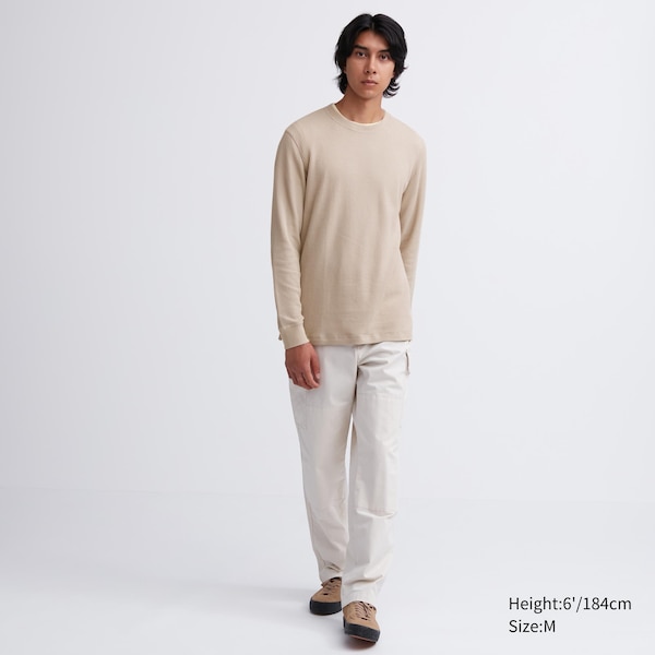 Uniqlo Waffle Crew Neck Long-Sleeve Miesten T Paidat Beige | 1657-ITKMF