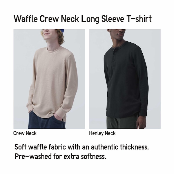 Uniqlo Waffle Crew Neck Long-Sleeve Miesten T Paidat Beige | 1657-ITKMF