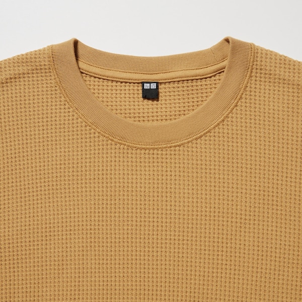 Uniqlo Waffle Crew Neck Long-Sleeve Miesten T Paidat Keltainen | 4510-KXQSF