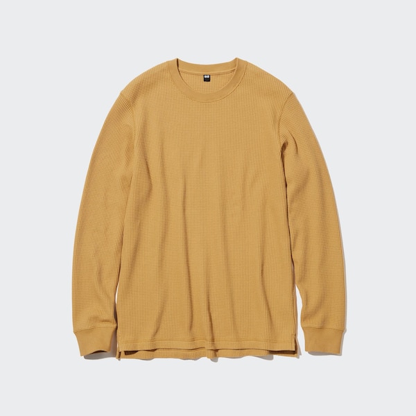 Uniqlo Waffle Crew Neck Long-Sleeve Miesten T Paidat Keltainen | 4510-KXQSF