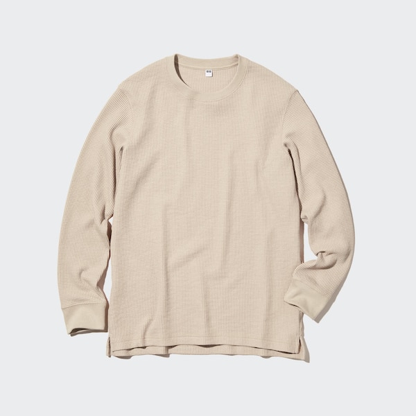 Uniqlo Waffle Crew Neck Long-Sleeve Naisten T Paidat Beige | 1275-RVNJT