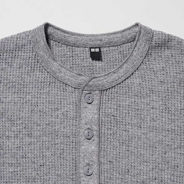 Uniqlo Waffle Henley Neck Long-Sleeve Miesten T Paidat Sininen | 6310-BMKAU