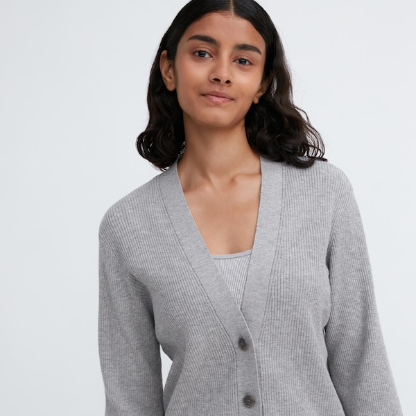 Uniqlo Washable Knit Ribbed Long-Sleeve Naisten Neuletakki Harmaat | 9082-SLPNQ