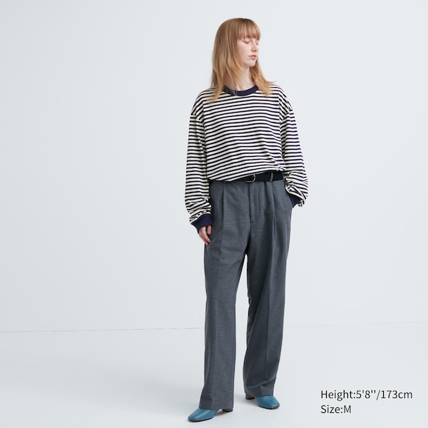 Uniqlo Washed Cotton Oversized Crew Neck Long-Sleeve Naisten T Paidat Sininen | 7853-FPULM