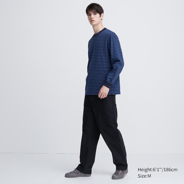 Uniqlo Washed Cotton Oversized Crew Neck Long-Sleeve Miesten T Paidat Sininen | 7321-VECDY