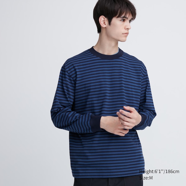 Uniqlo Washed Cotton Oversized Crew Neck Long-Sleeve Miesten T Paidat Sininen | 7321-VECDY