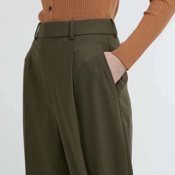 Uniqlo Wide-Fit Pleated Naisten Housut Oliivinvihreä | 8092-MKIHV